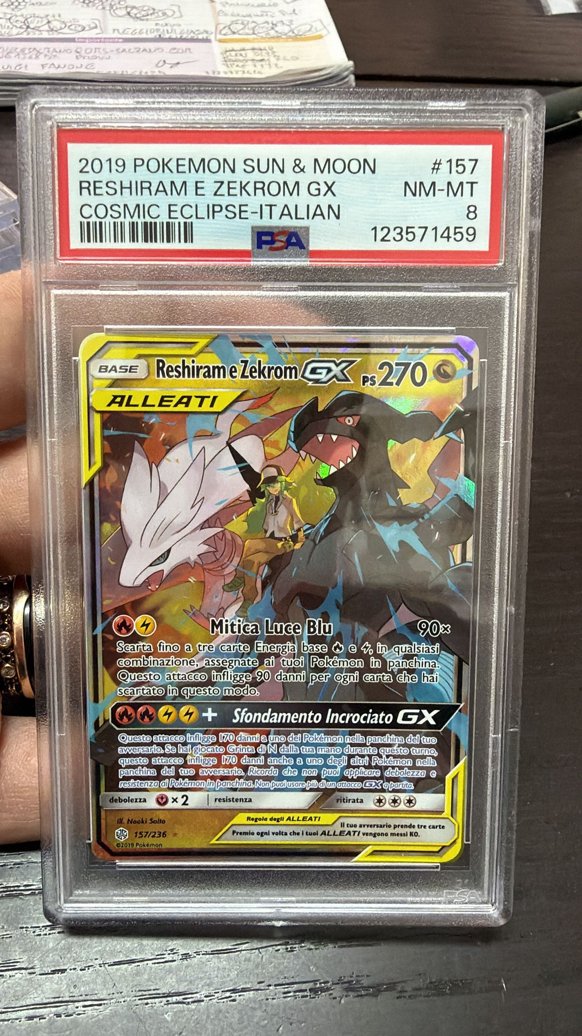 Reshiram & Zekrom GX (CEC 157)Eclissi Cosmica - PSA 8