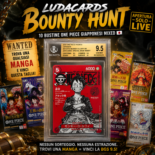 🏴‍☠️ 🏴‍☠️ LUDACARDS BOUNTY HUNT – 10 Bustine One Piece Giapponesi Mixed 🇯🇵 | Trova una Manga e Vinci la RED MAGAZINE BGS 9.5! 🔥