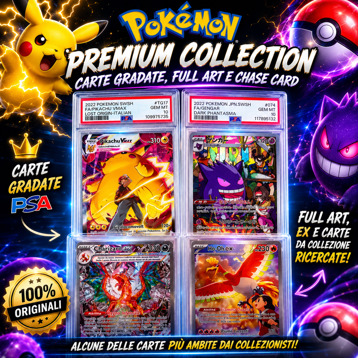 LUDACARDS - 🔥 Pokémon Premium Collection – Carte Gradate, Full Art e Chase Card 🔥