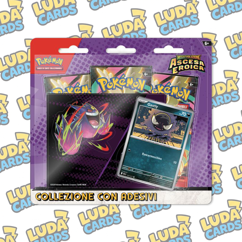 Megaevoluzione Ascesa Eroica Collezione con Adesivi Gastly blister 3 buste (IT)