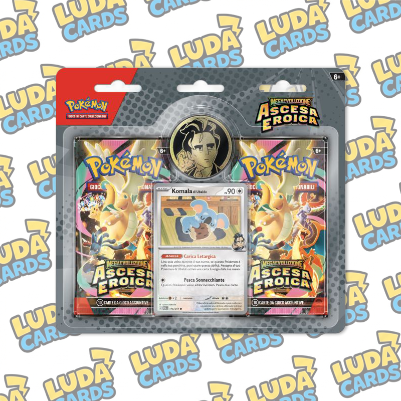 M2.5 Megaevoluzione Ascesa Eroica Collezione Ubaldo blister 2 buste e carta promo Komala di Ubaldo (IT)