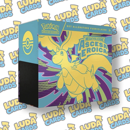 Set Allenatore Fuoriclasse Ascesa Eroica con 9 buste, carta promo Zekrom, accessori e codice GCC Pokémon.