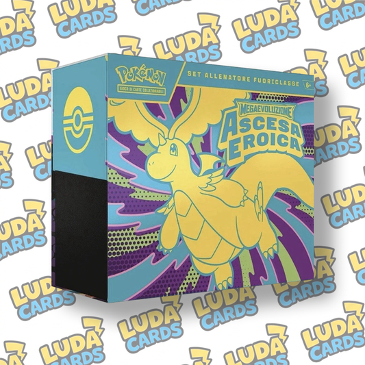 Set Allenatore Fuoriclasse Ascesa Eroica con 9 buste, carta promo Zekrom, accessori e codice GCC Pokémon.